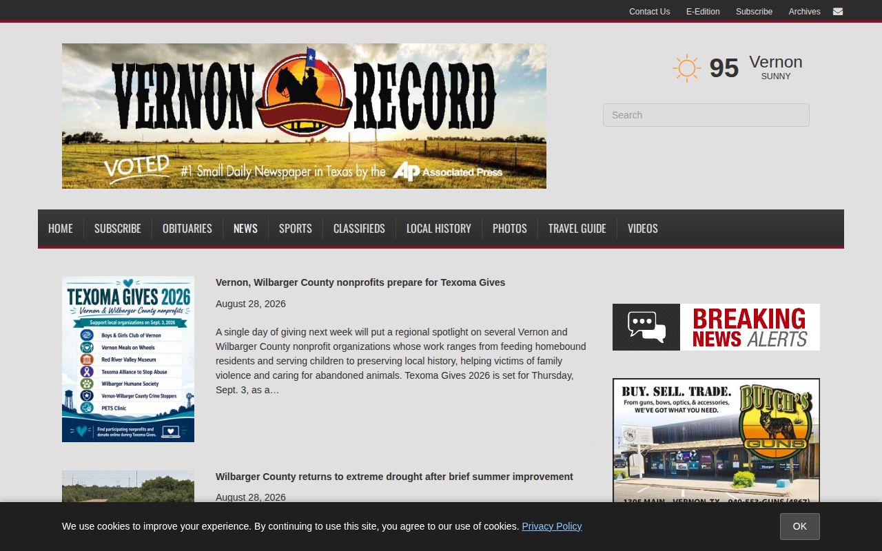 Vernon Daily Record area news source for Wilbarger County arrest reporting