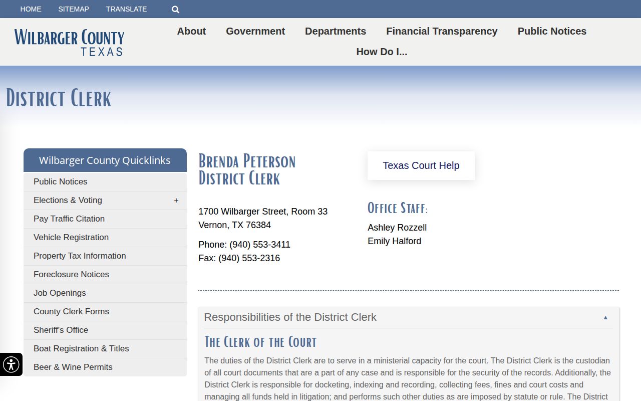 Wilbarger County District Clerk court disposition records source