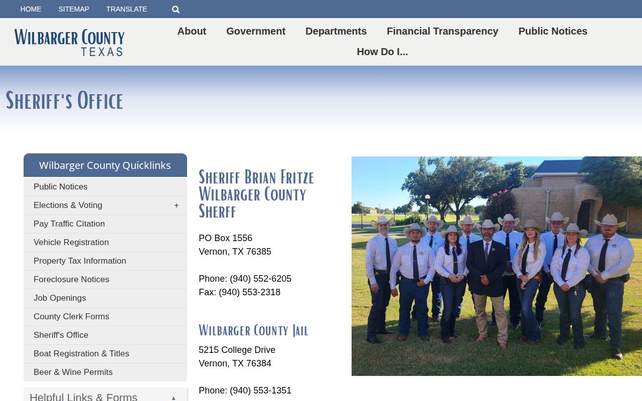 Wilbarger County Sheriff’s Office jail roster and booking records source